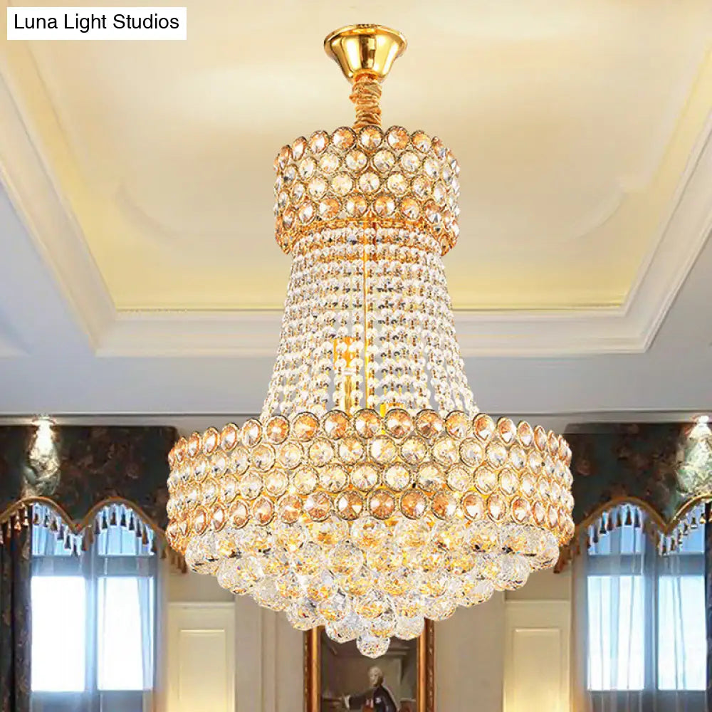 Modern Gold Chandelier With Beveled Glass Crystal Shades - 5/8-Light Sitting Room Focus