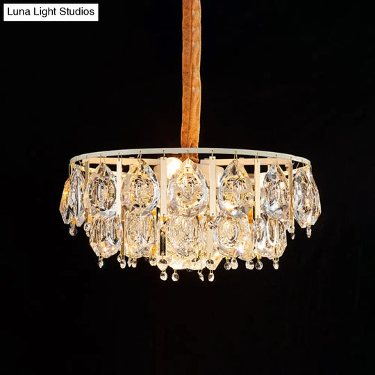 Modern Gold Chandelier With Faceted Crystal Teardrops - 3/4 Heads Cone Design