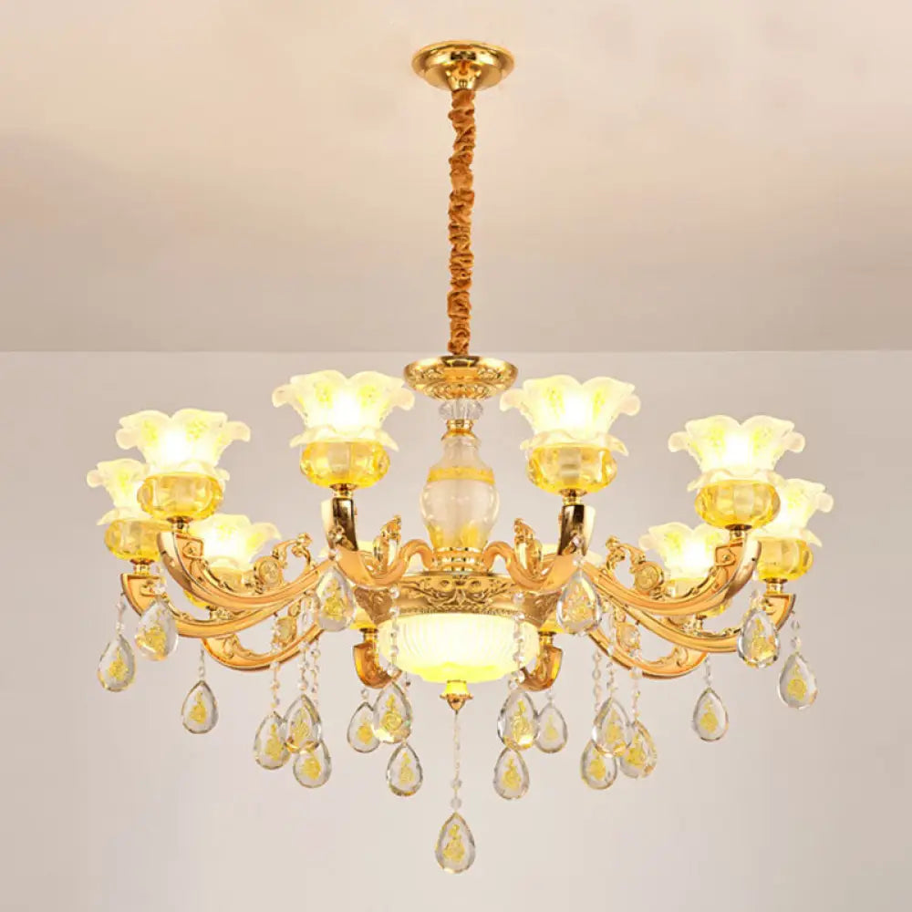 Modern Gold Chandelier With Floral K9 Crystal Drops For Bedroom Lighting 10 /