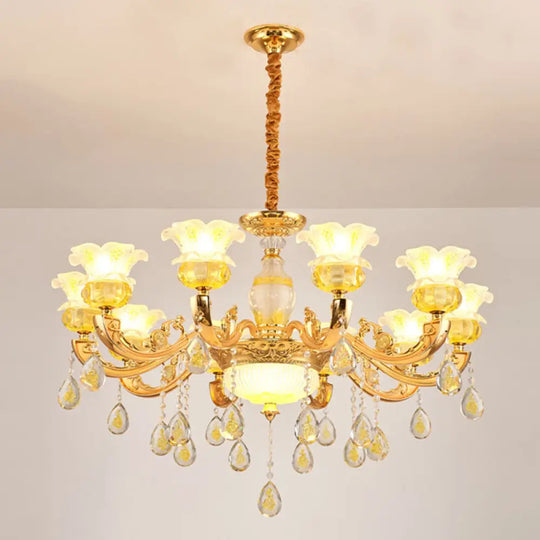 Modern Gold Chandelier With Floral K9 Crystal Drops For Bedroom Lighting 10 /