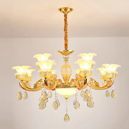 Modern Gold Chandelier With Floral K9 Crystal Drops For Bedroom Lighting 12 /