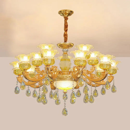 Modern Gold Chandelier With Floral K9 Crystal Drops For Bedroom Lighting 15 /