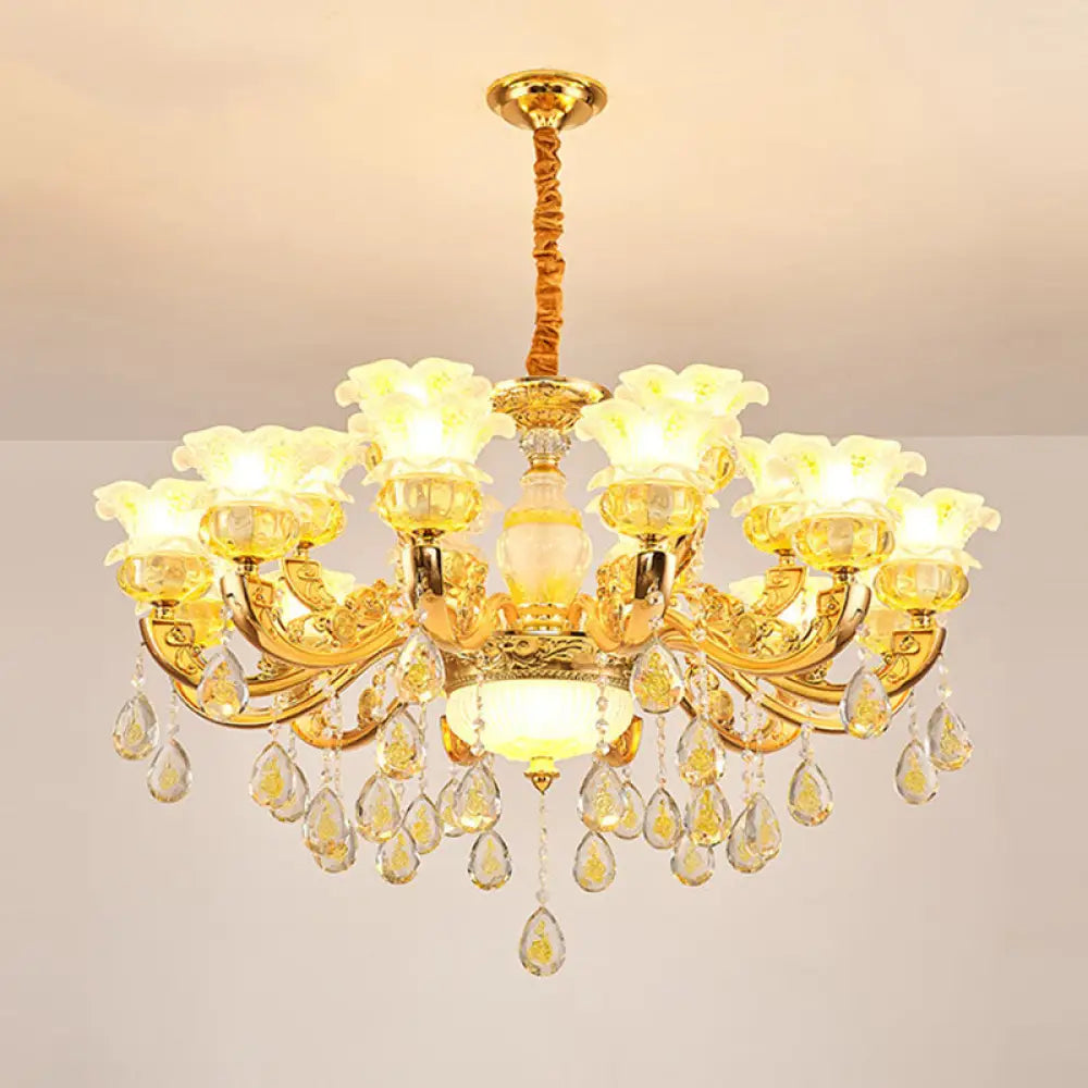 Modern Gold Chandelier With Floral K9 Crystal Drops For Bedroom Lighting 18 /