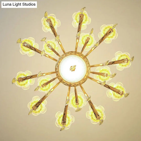 Modern Gold Chandelier With Floral K9 Crystal Drops For Bedroom Lighting