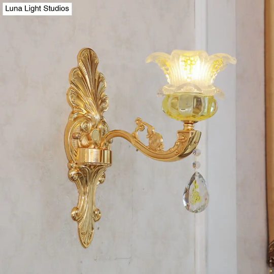 Contemporary Gold Chandelier - Floral K9 Crystal Drop Lamp For Bedroom 1 /