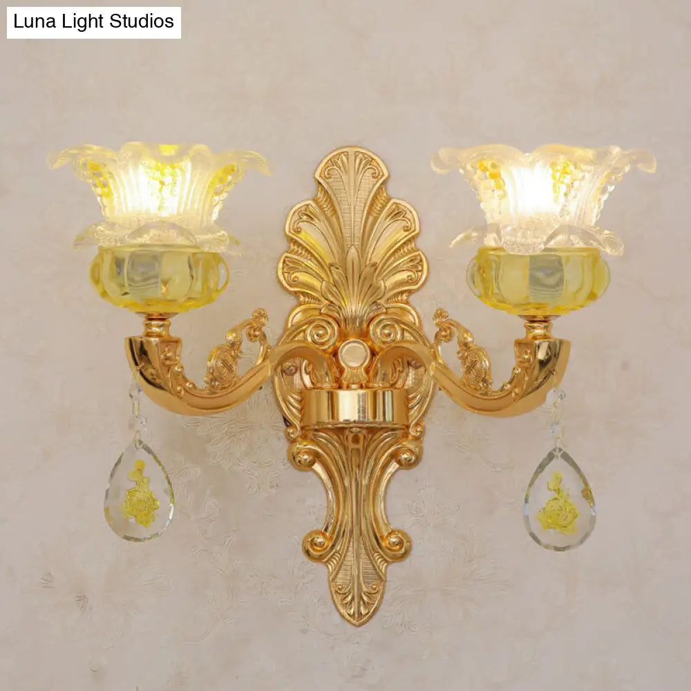 Contemporary Gold Chandelier - Floral K9 Crystal Drop Lamp For Bedroom 2 /