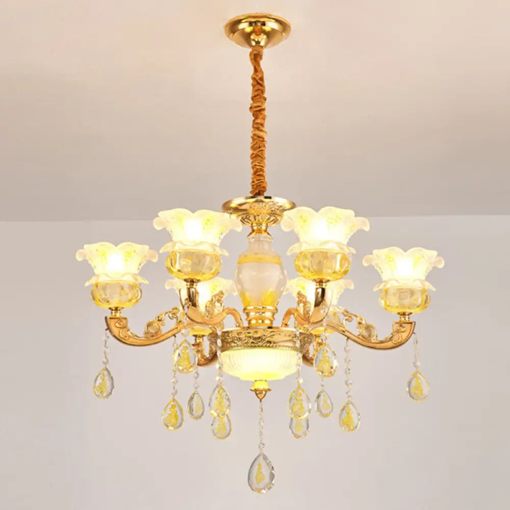 Modern Gold Chandelier With Floral K9 Crystal Drops For Bedroom Lighting 6 /