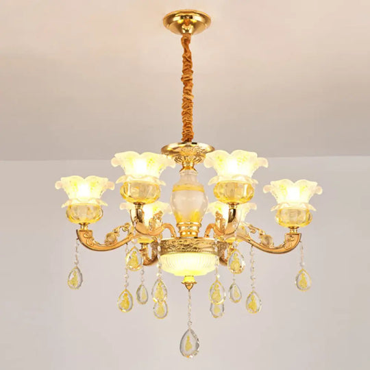 Modern Gold Chandelier With Floral K9 Crystal Drops For Bedroom Lighting 6 /