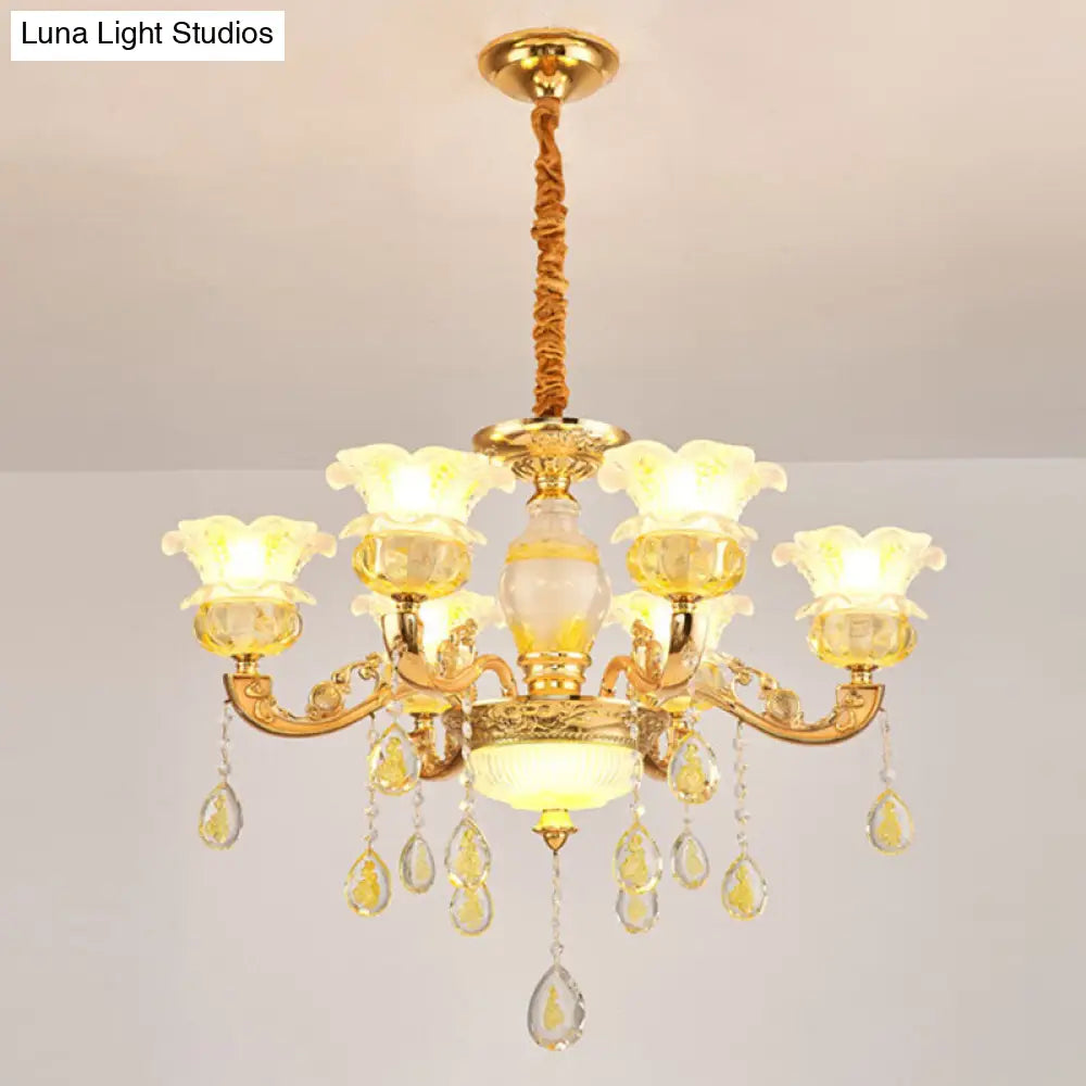 Contemporary Gold Chandelier - Floral K9 Crystal Drop Lamp For Bedroom 6 /