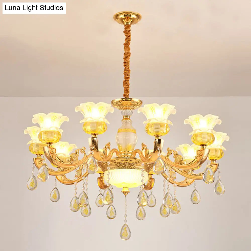 Contemporary Gold Chandelier - Floral K9 Crystal Drop Lamp For Bedroom 10 /