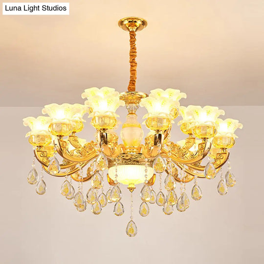 Contemporary Gold Chandelier - Floral K9 Crystal Drop Lamp For Bedroom 18 /