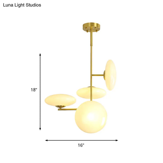 Modern Gold Ceiling Chandelier Hanging Light Fixture With Opal Glass Shades - 4 Heads For Living