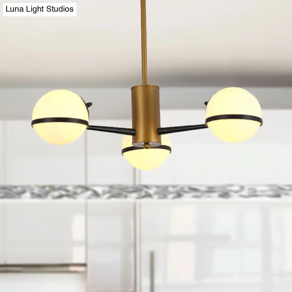 Modern Gold Chandelier With White Glass Orb Shades 3/6 Light Ceiling Pendant