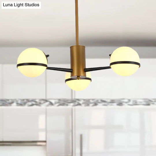 Modern Gold Chandelier With White Glass Orb Shades 3/6 Light Ceiling Pendant