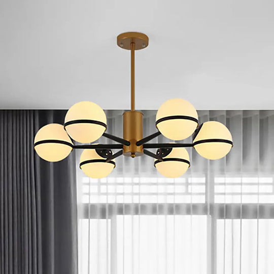 Modern Gold Chandelier With White Glass Orb Shades 3/6 Light Ceiling Pendant 6 /