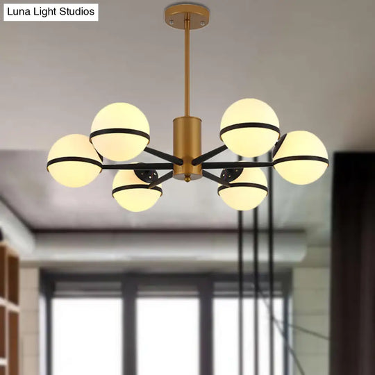 Modern Gold Chandelier With White Glass Orb Shades 3/6 Light Ceiling Pendant