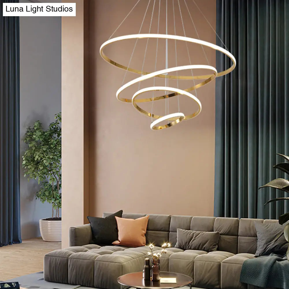 Modern Gold/Chrome Led Chandelier With Acrylic Ring Shade - Warm Light For Living Room