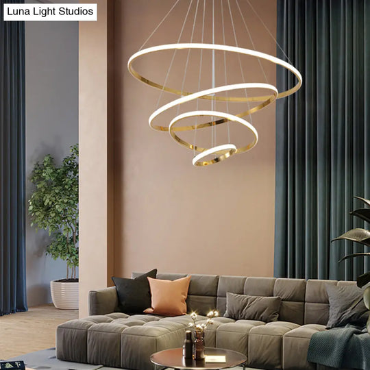 Modern Gold/Chrome Led Chandelier With Acrylic Ring Shade - Warm Light For Living Room