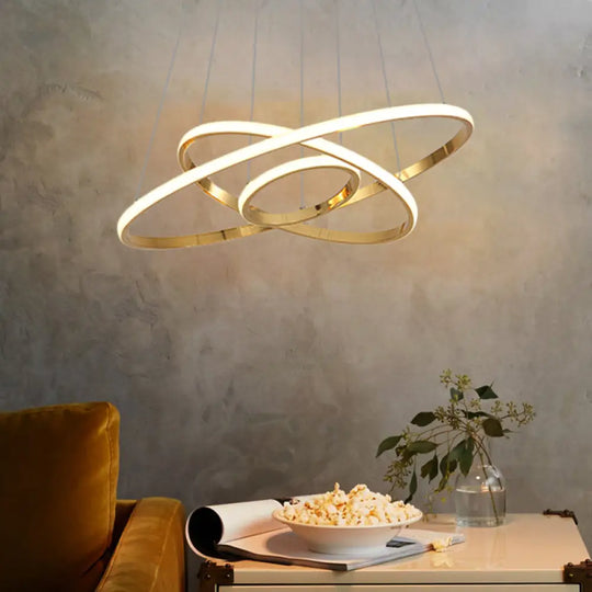 Modern Gold/Chrome Led Chandelier With Acrylic Ring Shade - Warm Light For Living Room 3 / Gold