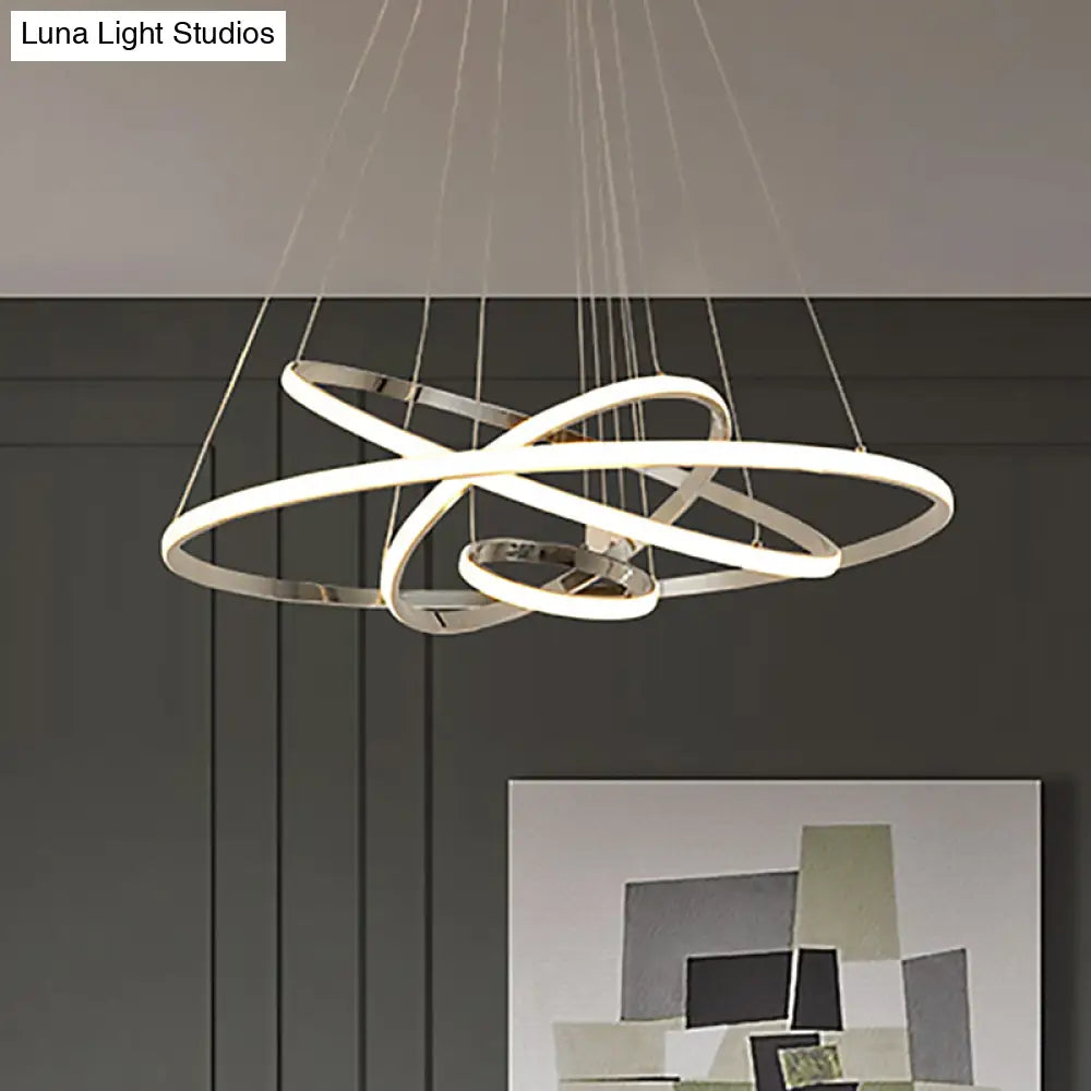 Modern Gold/Chrome Led Chandelier With Acrylic Ring Shade - Warm Light For Living Room