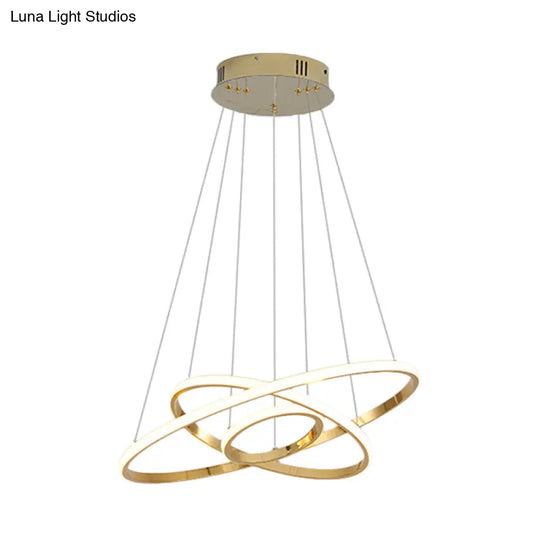 Modern Gold/Chrome Led Chandelier With Acrylic Ring Shade - Warm Light For Living Room