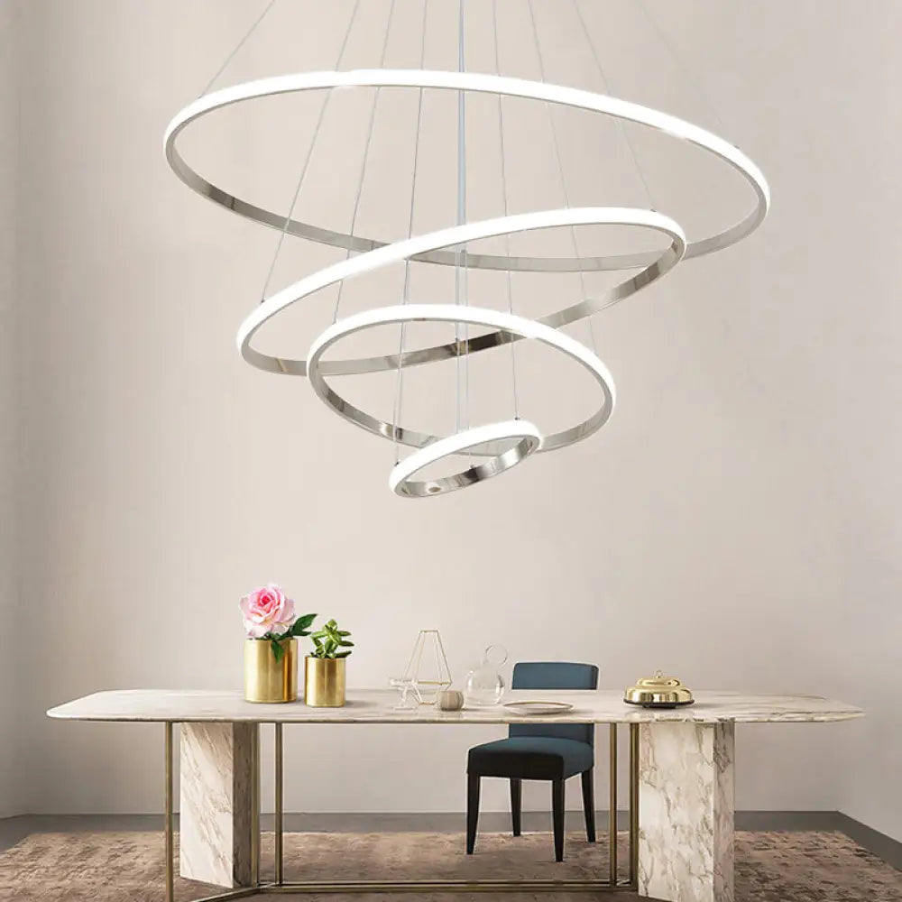 Modern Gold/Chrome Led Chandelier With Acrylic Ring Shade - Warm Light For Living Room 4 / Chrome