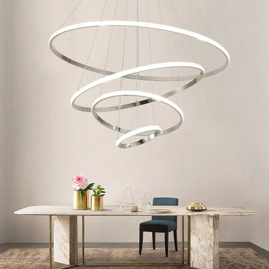 Modern Gold/Chrome Led Chandelier With Acrylic Ring Shade - Warm Light For Living Room 4 / Chrome