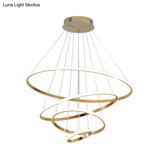 Modern Gold/Chrome Led Chandelier With Acrylic Ring Shade - Warm Light For Living Room