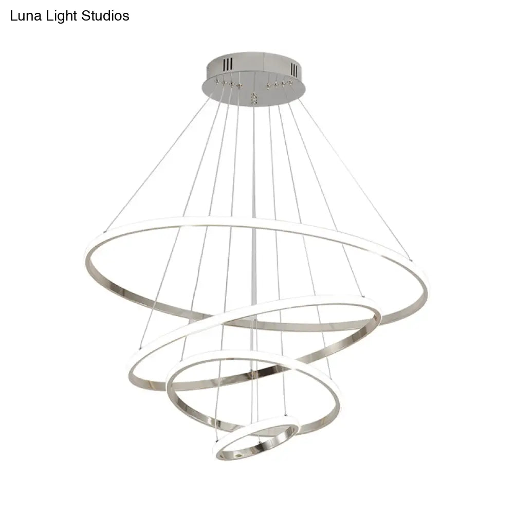 Modern Gold/Chrome Led Chandelier With Acrylic Ring Shade - Warm Light For Living Room