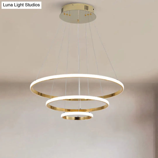 Modern Gold/Chrome Led Chandelier With Acrylic Ring Shade - Warm Light For Living Room