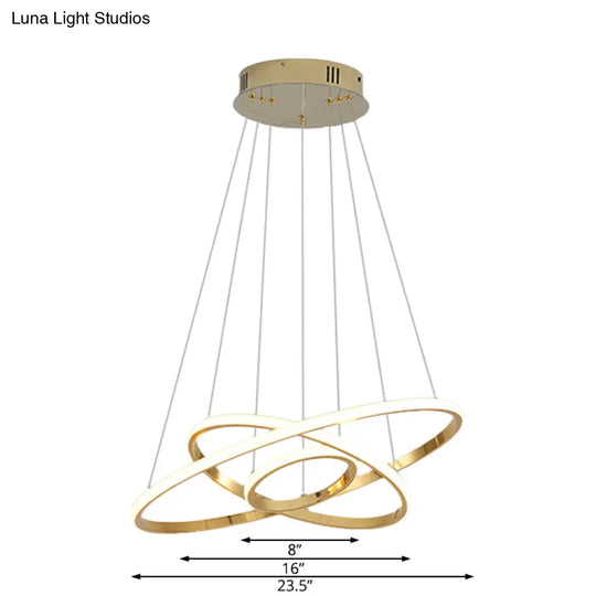 Modern Gold/Chrome Led Chandelier With Acrylic Ring Shade - Warm Light For Living Room