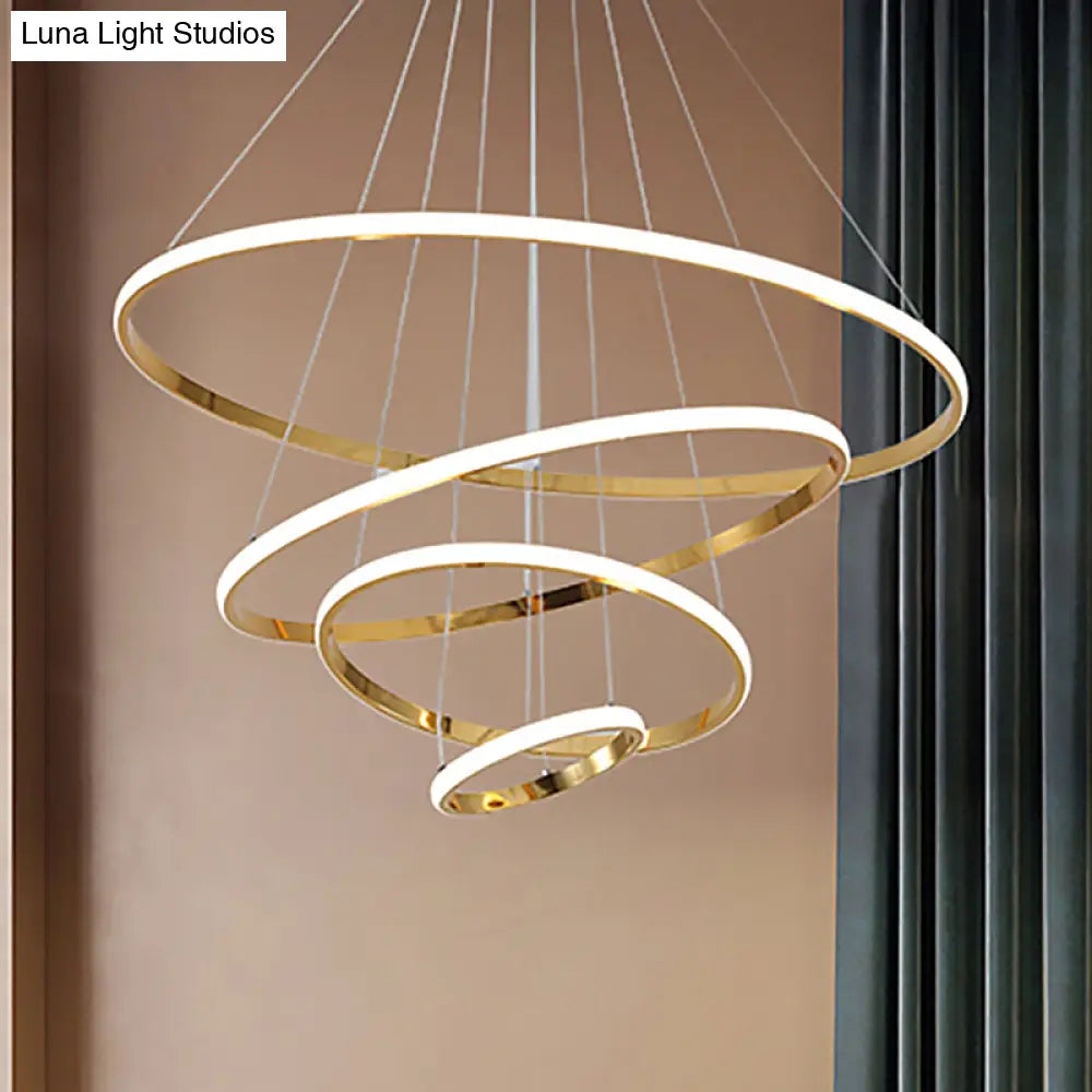 Modern Gold/Chrome Led Chandelier With Acrylic Ring Shade - Warm Light For Living Room