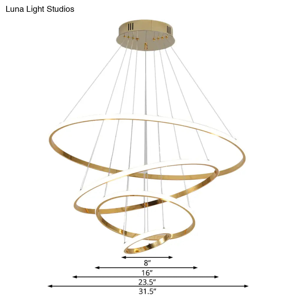 Modern Gold/Chrome Led Chandelier With Acrylic Ring Shade - Warm Light For Living Room