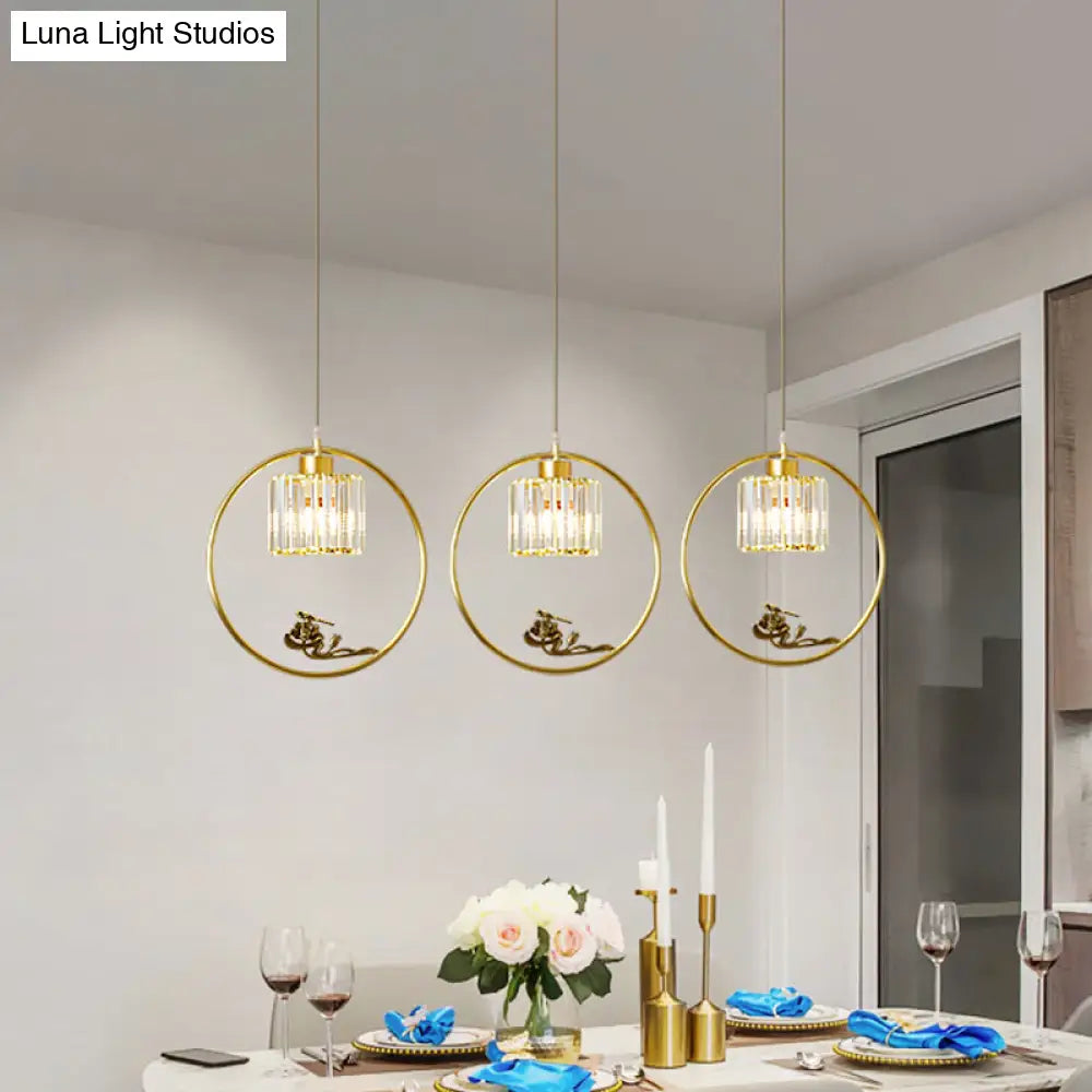 Modern Gold Circle Pendant With Crystal Cylinder Down Lighting For Dining Room – Includes