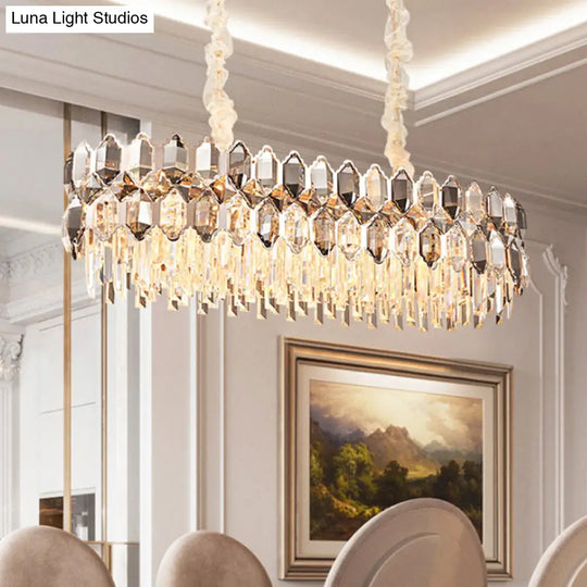 Modern Gold Circle Suspension Pendant Light With Clear Crystal Prisms - 12-Head Island Lighting