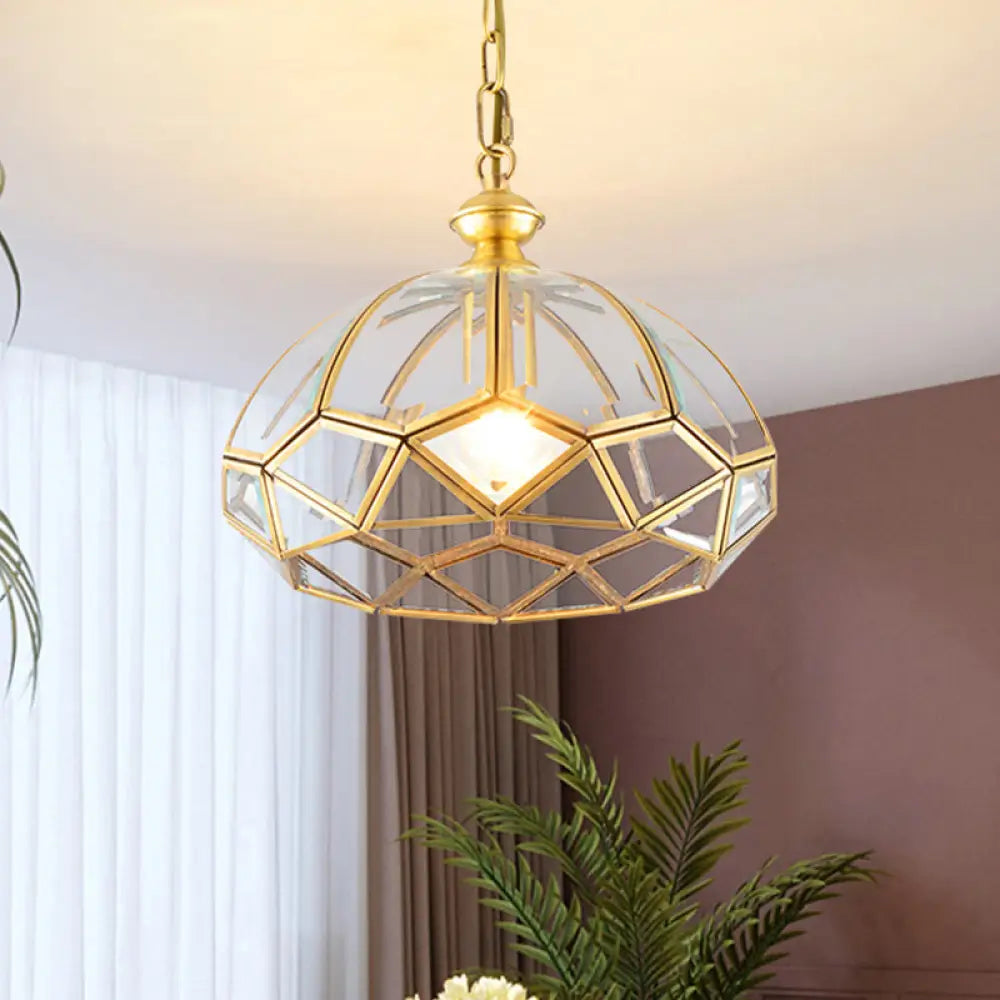 Modern Gold Clear Glass Ceiling Pendant - Multifaceted 1-Light Drop Lamp Ideal For Dining Room