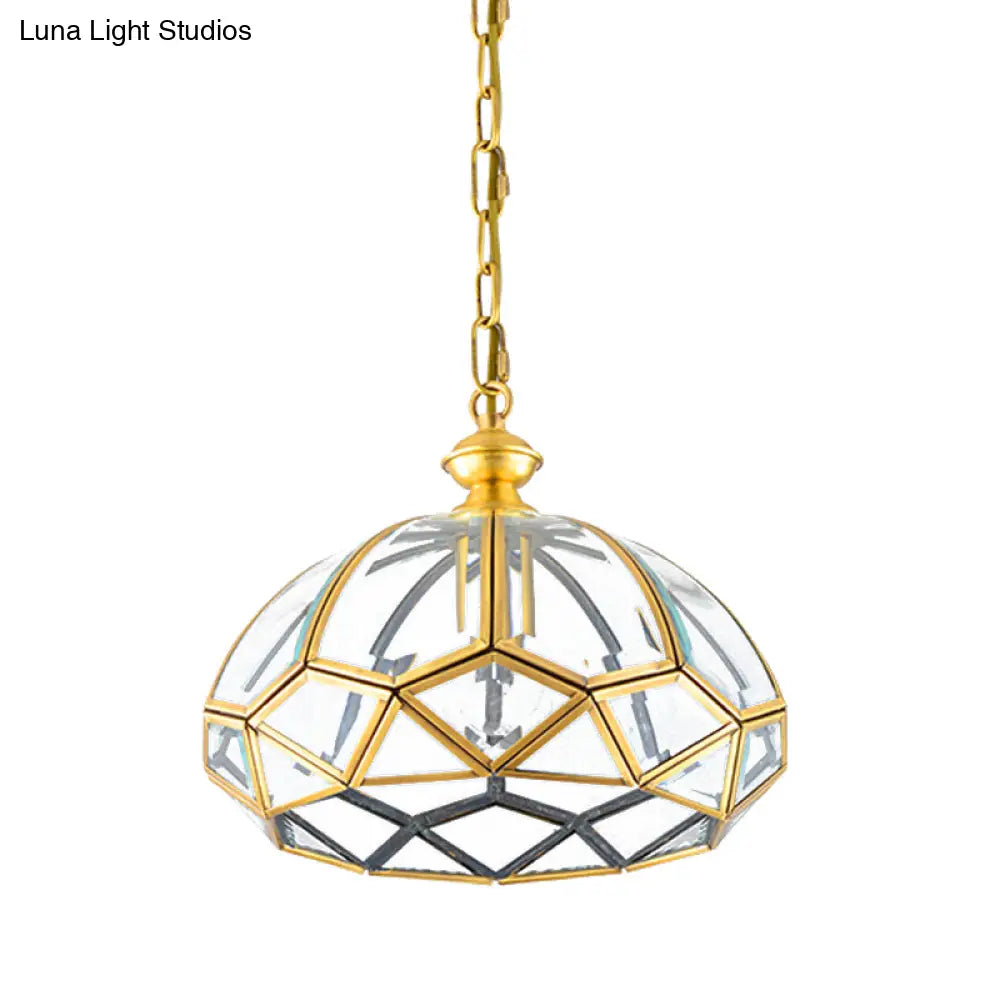 Modern Gold Clear Glass Ceiling Pendant - Multifaceted 1-Light Drop Lamp Ideal For Dining Room