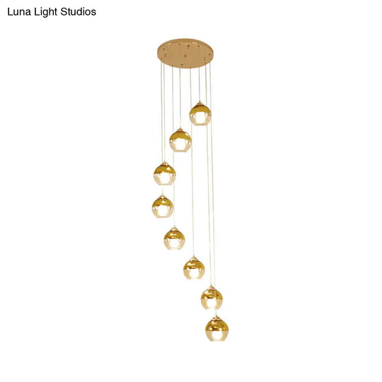 Modern Gold Cluster Pendant Lamp With Clear Glass And Led Lights - 8-Head Ceiling Fixture For Stairs