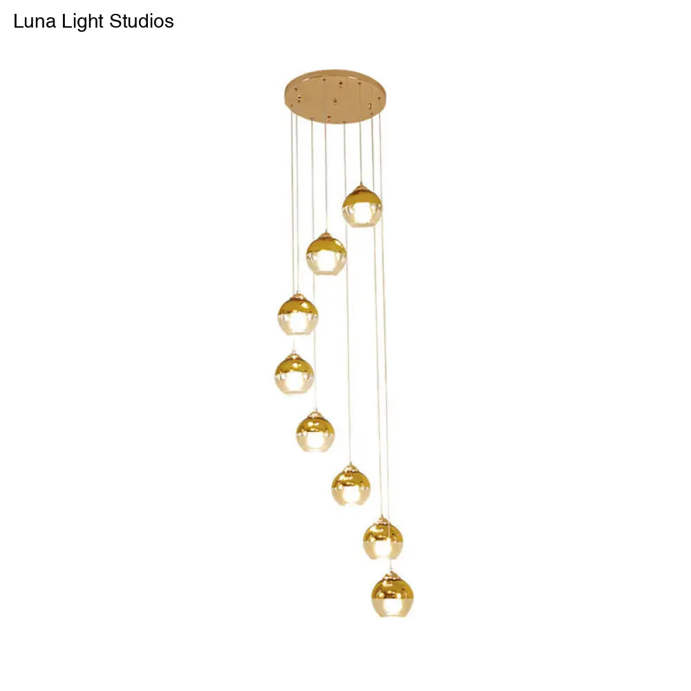 Modern Clear Glass Gold Ball Cluster Pendant Lamp With Stair Led Ceiling Hang - 8-Head Fixture