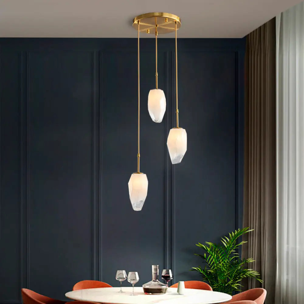 Modern Gold Cluster Pendant With Frosted White Glass - Stone Dining Table Suspension Lighting