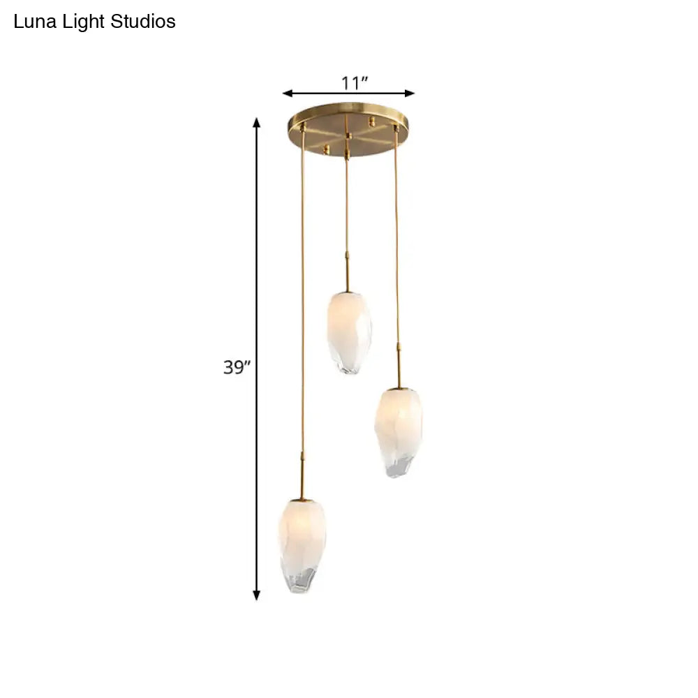 Modern Gold Cluster Pendant With Frosted White Glass - Stone Dining Table Suspension Lighting