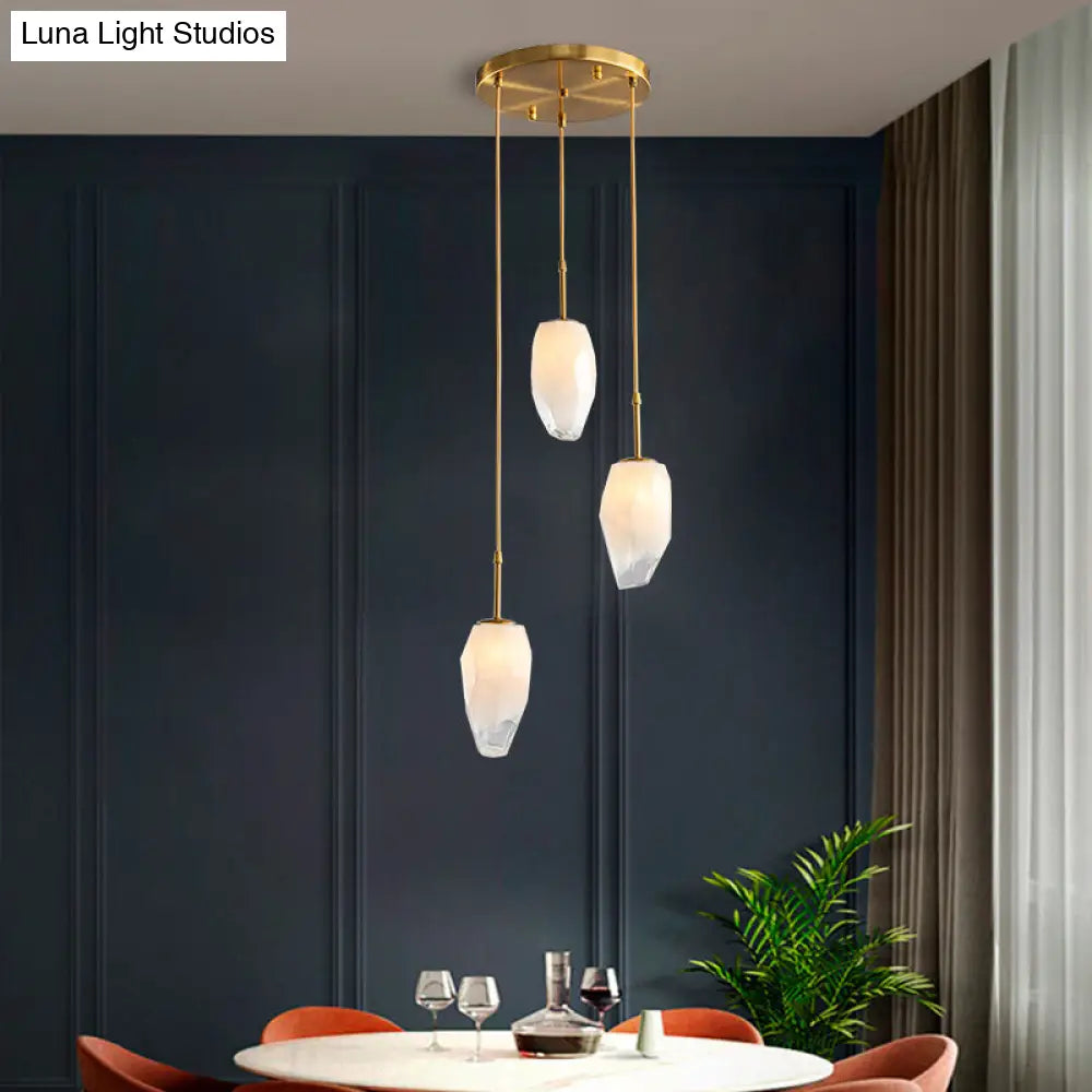 Modern Cluster Pendant With Frosted White Glass And Gold Finish For Stone Dining Tables