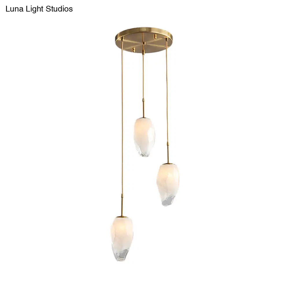 Modern Gold Cluster Pendant With Frosted White Glass - Stone Dining Table Suspension Lighting