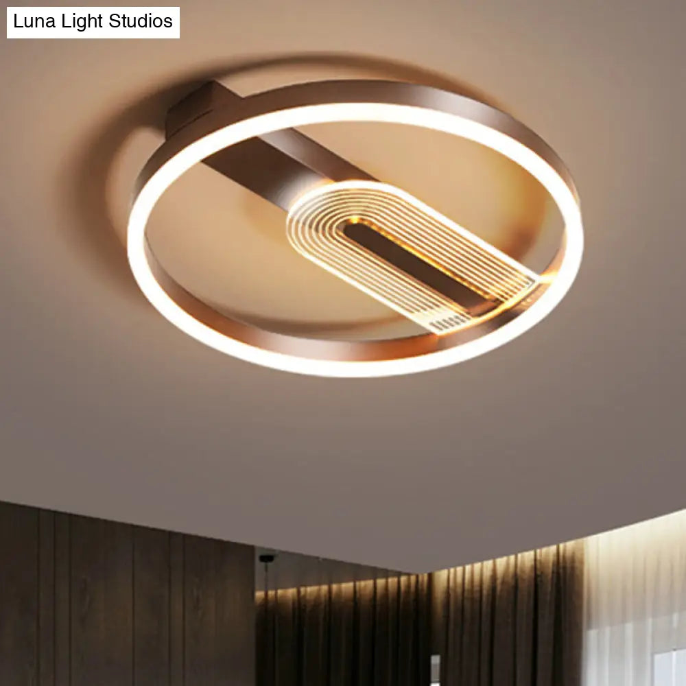 Modern Gold/Coffee Circle Frame Flush Mount Led Lamp Fixture With Warm/White Light