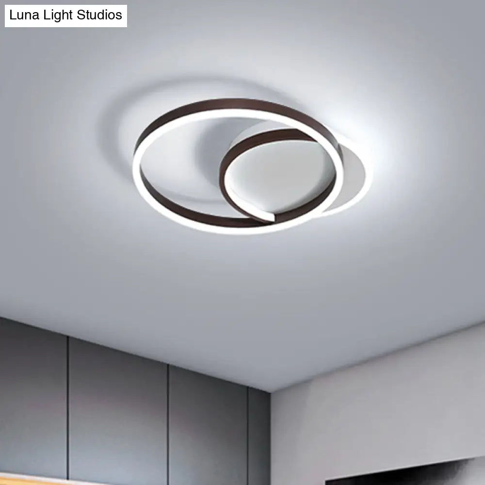 Modern Gold/Coffee Double Hoop Flush Ceiling Light - Led Metallic Mount Fixture (16’/19’ Width)