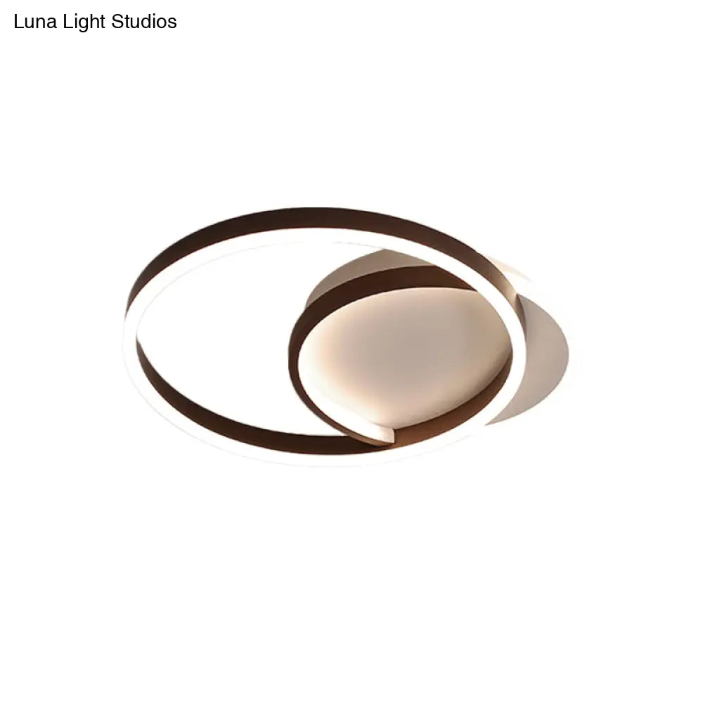 Modern Gold/Coffee Double Hoop Flush Ceiling Light - Led Metallic Mount Fixture (16’/19’ Width)