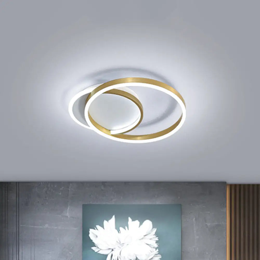 Modern Gold/Coffee Double Hoop Flush Ceiling Light - Led Metallic Mount Fixture (16’/19’ Width)