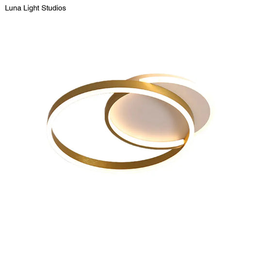 Modern Gold/Coffee Double Hoop Flush Ceiling Light - Led Metallic Mount Fixture (16’/19’ Width)