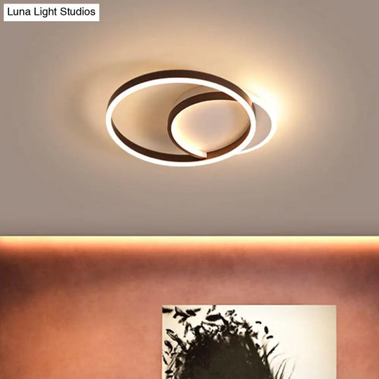 Modern Gold/Coffee Double Hoop Flush Ceiling Light - Led Metallic Mount Fixture (16/19 Width) For