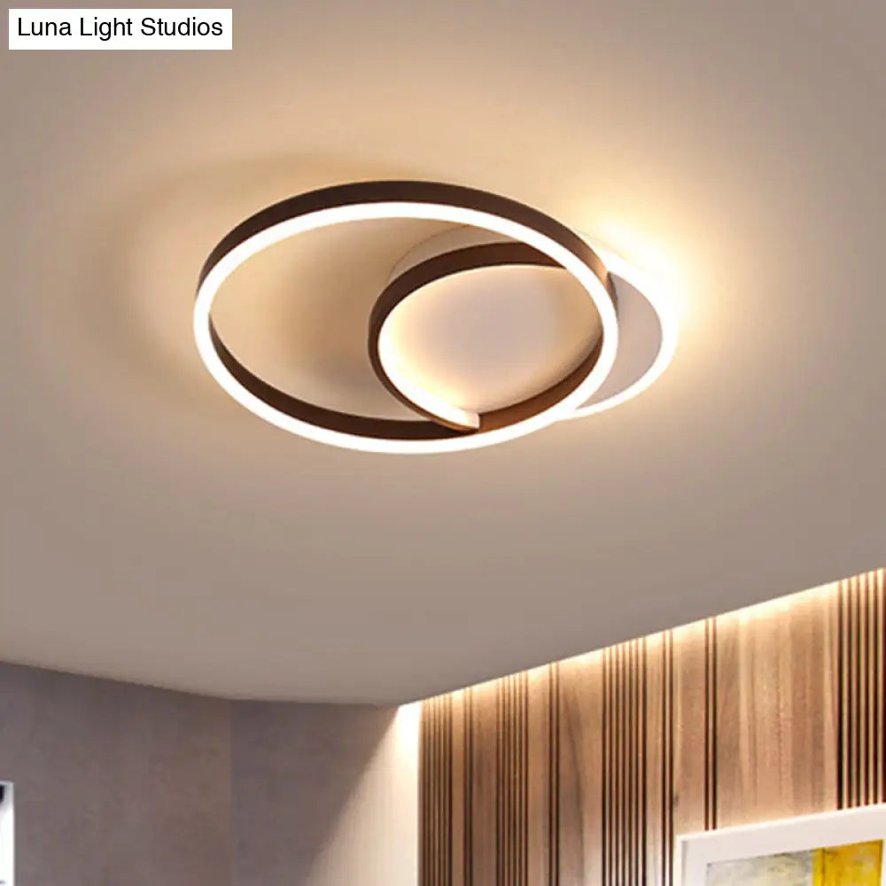 Modern Gold/Coffee Double Hoop Flush Ceiling Light - Led Metallic Mount Fixture (16/19 Width) For